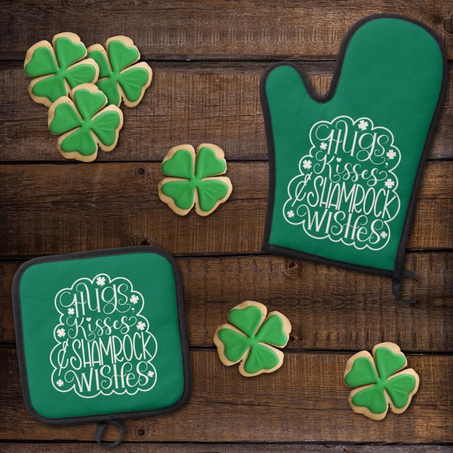Hugs, Kisses & Kleeblatt wünscht St. Patrick's Day Ofenhandschuh & Topflappen-Set (Von Creator hochgeladen)