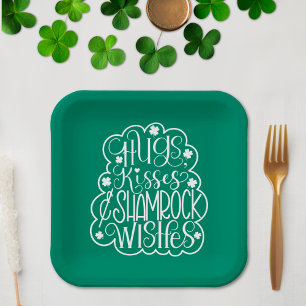 Hugs, Kisses & Kleeblatt wünscht St. Patrick's Day Pappteller