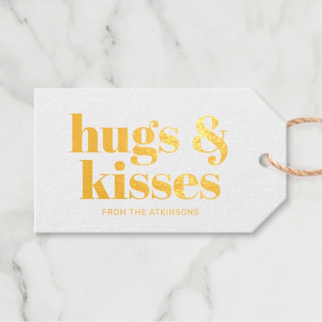 Hugs & Kisses moderner, kühner Typografie-Brauch Geschenkanhänger (Vorderseite (Horizontal))