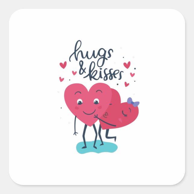 Hugs & Kisses Quadratischer Aufkleber (Vorderseite)