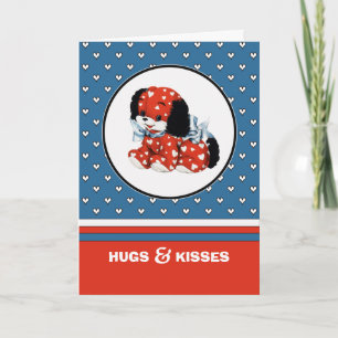 Hugs & Kisses. Vintager Welpenvalentinstag Feiertagskarte