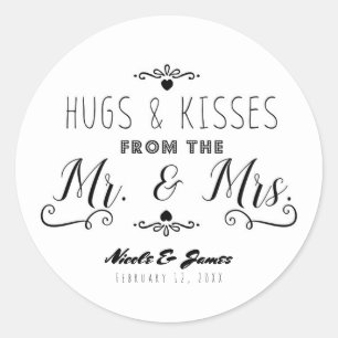 HUGS & KISSES von der MR. und MRS. Gastgeschenk Ho Runder Aufkleber