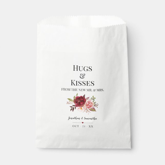 Hugs & Kisses von der neuen Frau Marsala Blumenhoc Geschenktütchen (Vorderseite)