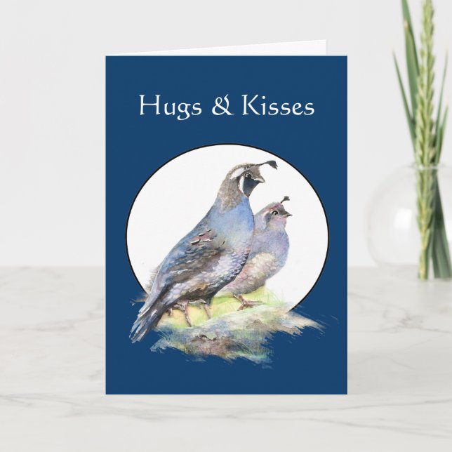 Hugs & Kisses von einem, der Sie vermisst Quail Karte (Vorderseite)