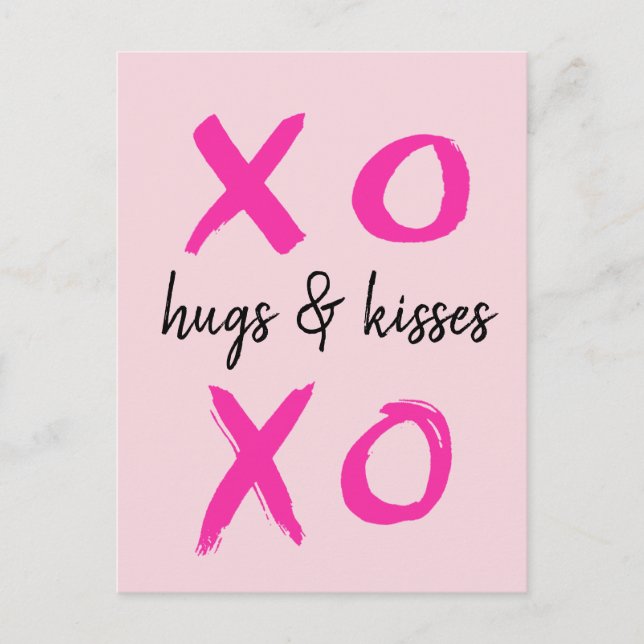 Hugs & Kisses, XOXO, Pink Postkarte (Vorderseite)