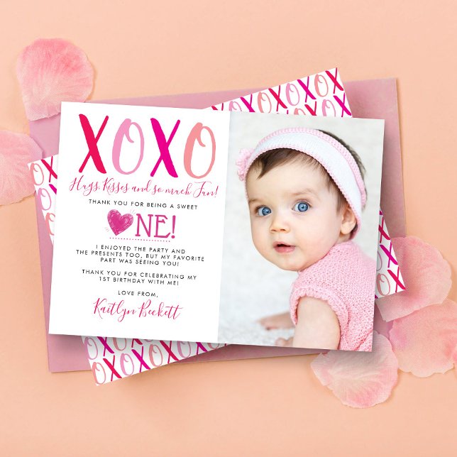 Hugs & Kisses (XOXO) Valentinstag 1. Geburtstag Dankeskarte (Von Creator hochgeladen)
