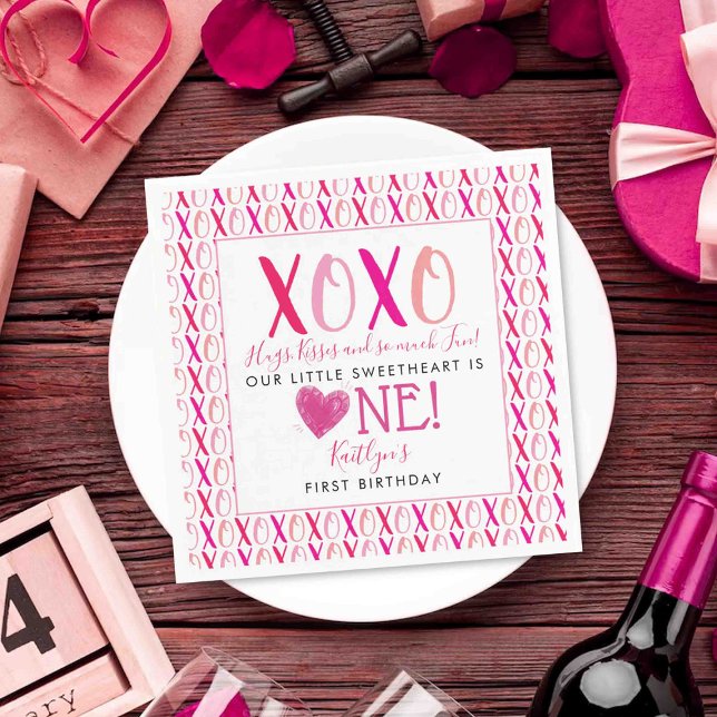 Hugs & Kisses (XOXO) Valentinstag 1. Geburtstag Serviette (Von Creator hochgeladen)