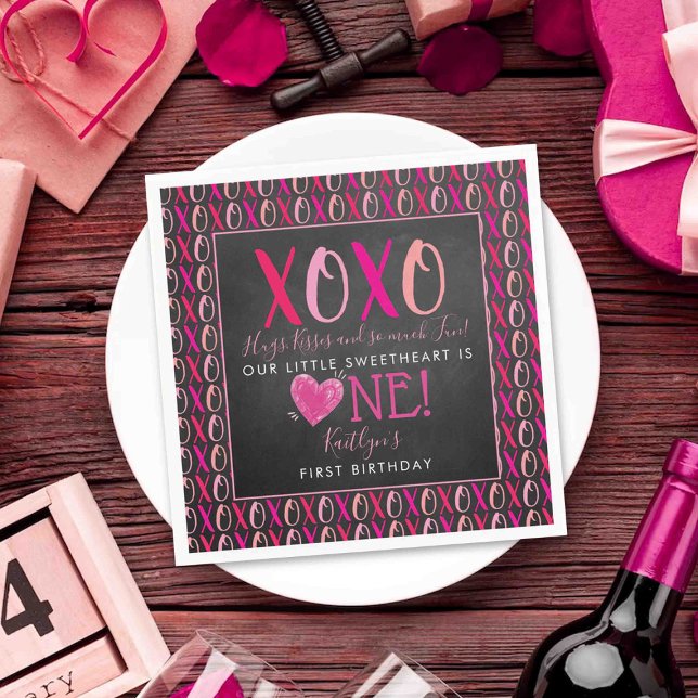 Hugs & Kisses (XOXO) Valentinstag 1. Geburtstag Serviette (Von Creator hochgeladen)