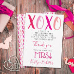 Hugs & Kisses (XOXO) Valentinstag Brautparty Dankeskarte<br><div class="desc">Dankeschön mit diesem modernen und sehr trendigen Brautparty. Dieses Design lässt sich leicht mit Ihrer speziellen Veranstaltungssprache personalisieren und Ihre Gäste werden begeistert sein,  wenn sie diese wunderbaren Dankesworte sehen. Matching-Elemente finden Sie in der Auflistung.</div>