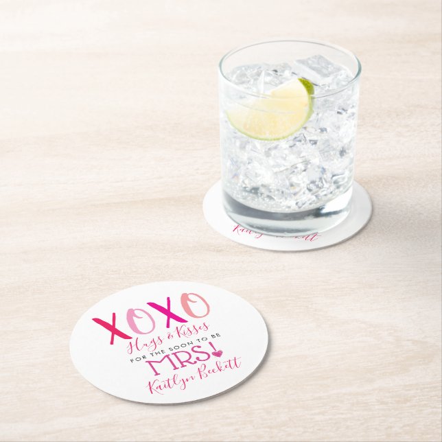 Hugs & Kisses (XOXO) Valentinstag Brautparty Runder Pappuntersetzer (Vor Ort)