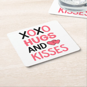 Hugs Kisses XOXO Wedding Pink Black Brautparty Rechteckiger Pappuntersetzer