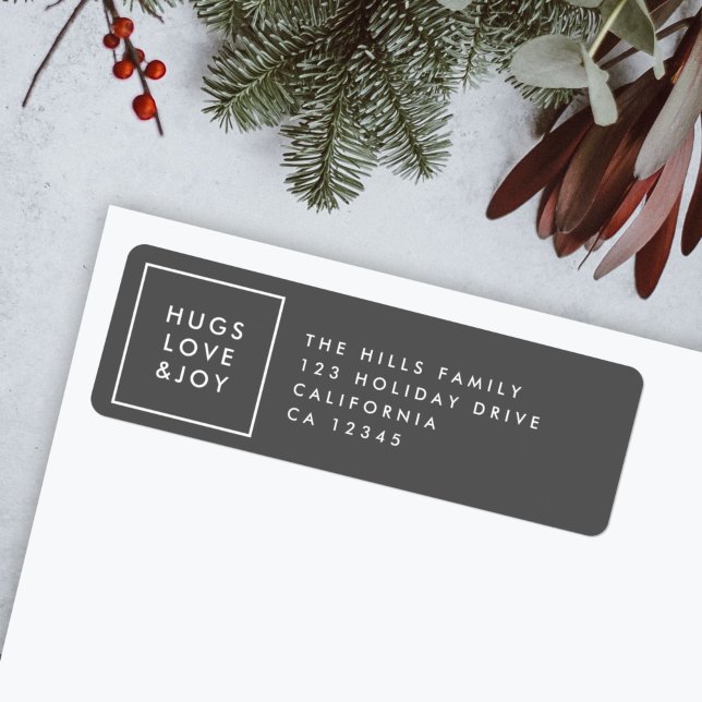 Hugs Liebe und Joy Stylish Weihnachtskohle Grau (Modern “Hugs Love & Joy” address label by Guava for your holiday mail)