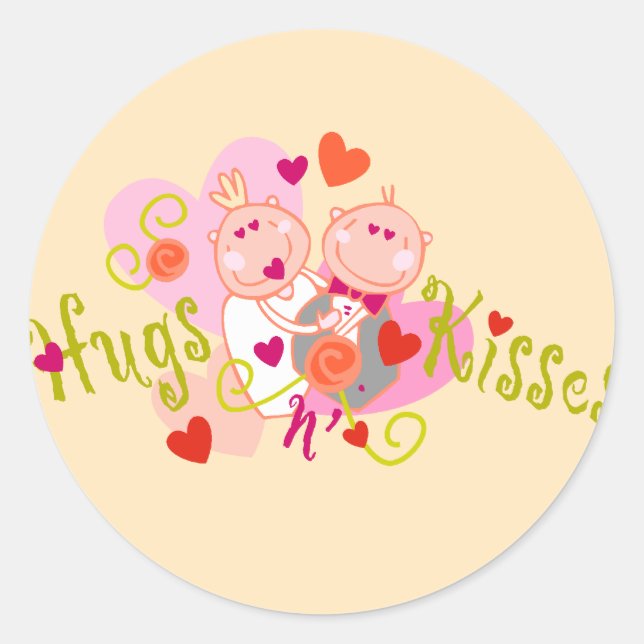 Hugs n' Kisses Valentine Runder Aufkleber (Vorderseite)