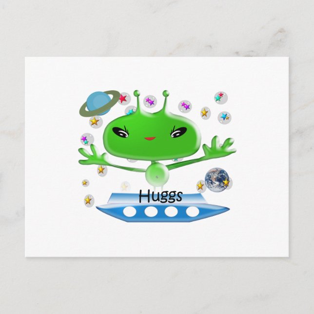 Hugs Niedliche Green Outer Space Außerirdischen mi Postkarte (Vorderseite)