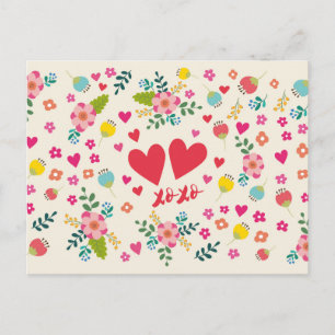 Hugs und Kisses - Blume und Herzen Postkarte