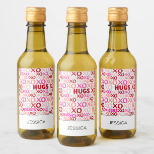 Hugs und Kisses Pink Red Galentine XOXO Girlfriend Weinetikett