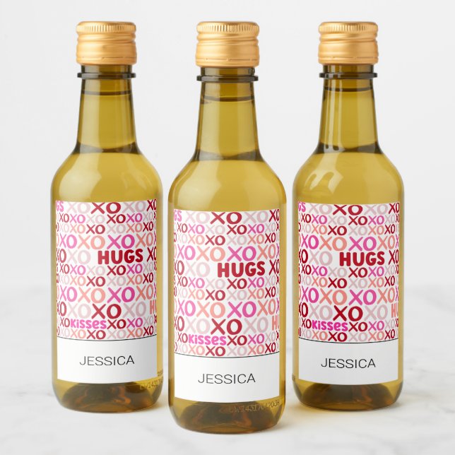 Hugs und Kisses Pink Red Galentine XOXO Girlfriend Weinetikett (Flaschen)