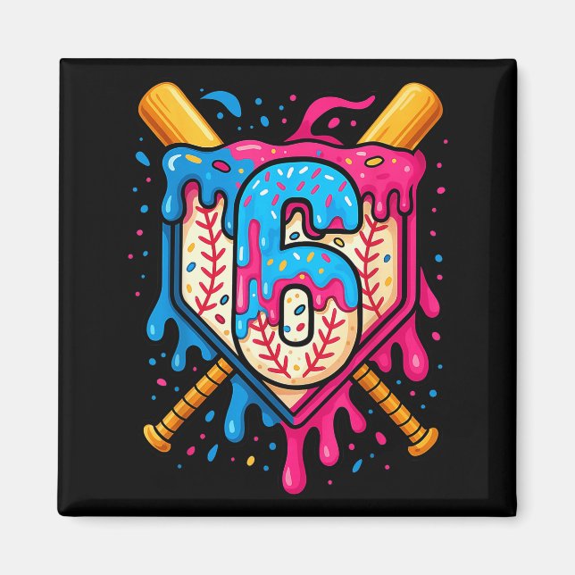 Hugvyn 6th Birthday Baseball Ice Cream Drip Number Magnet (Vorne)
