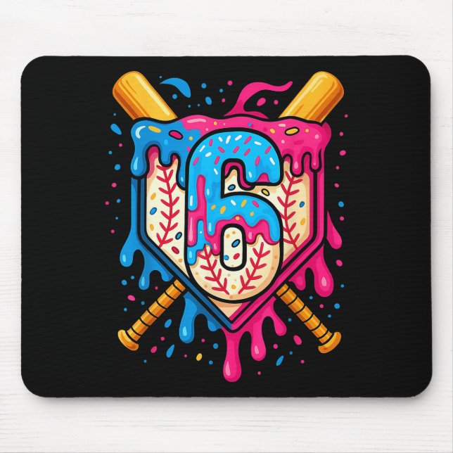 Hugvyn 6th Birthday Baseball Ice Cream Drip Number Mousepad (Vorne)