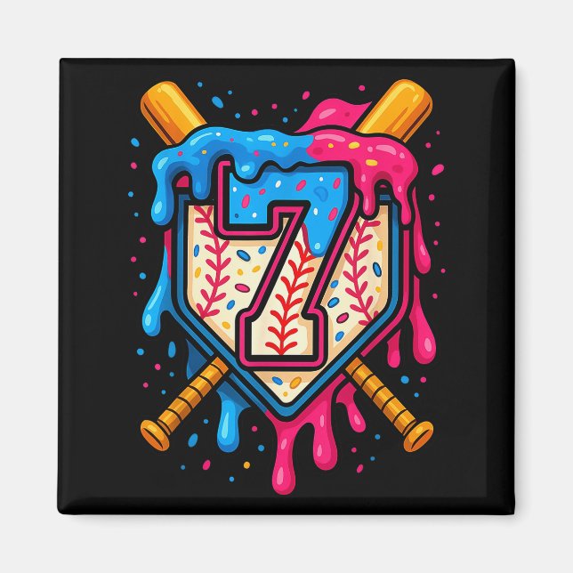 Hugvyn 7th Birthday Baseball Ice Cream Drip Number Magnet (Vorne)