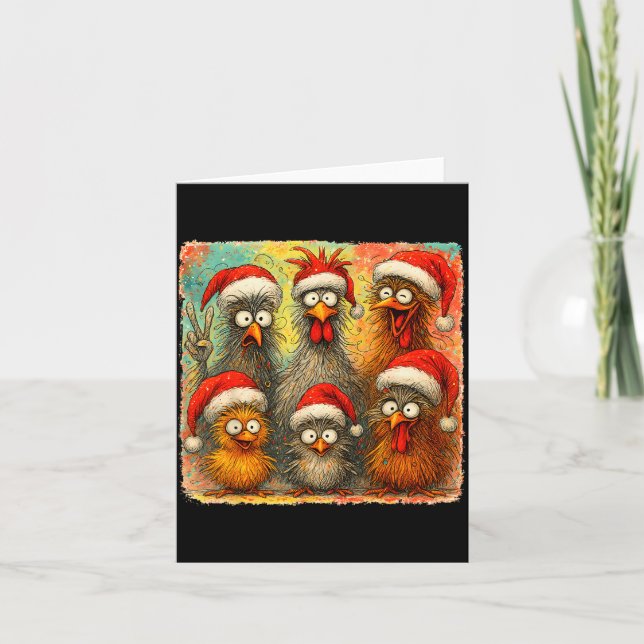Hugvyn Christmas Santa Chicken Crazy Eagerlys Roos Karte (Vorderseite)