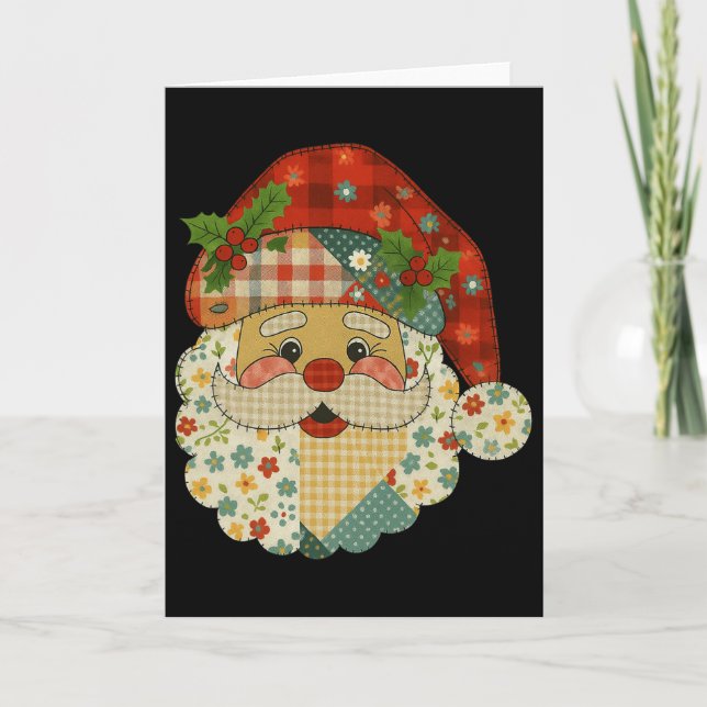 Hugvyn Christmas Santa Claus Patchwork Matching Fa Karte (Vorderseite)