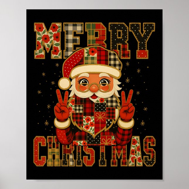 Hugvyn Christmas Santa Claus Patchwork Merry Chris Poster (Vorne)