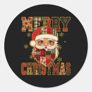 Hugvyn Christmas Santa Claus Patchwork Merry Chris Runder Aufkleber