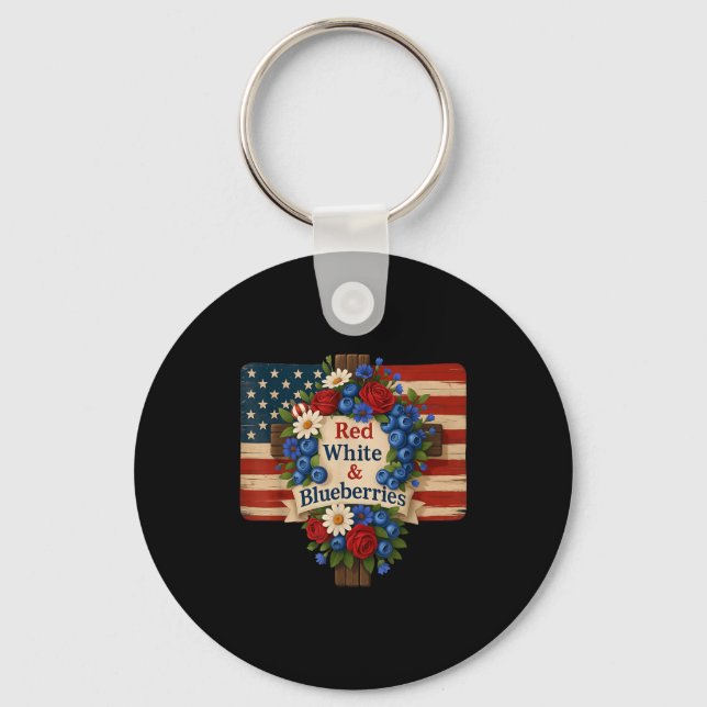 Hugvyn God Bless Blueberries America Floral Patrio Schlüsselanhänger (Vorderseite)