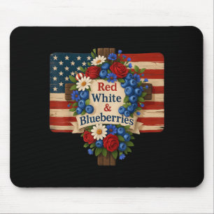 Hugvyn Gott segne Blaubeeren Amerika Floral Patrio Mousepad