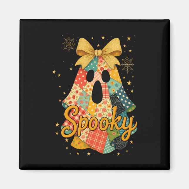 Hugvyn Halloween Patchwork Spooky Ghost Bow Preppy Magnet (Vorne)