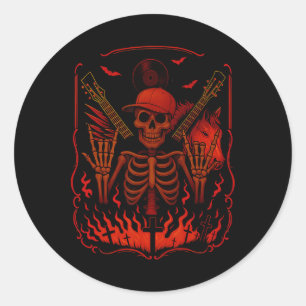 Hugvyn Halloween Skelett Rock Hand Rocker Männer B Runder Aufkleber