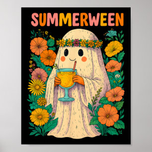 Hugvyn Halloween Summerween Retro-Geist-Strand Spo Poster