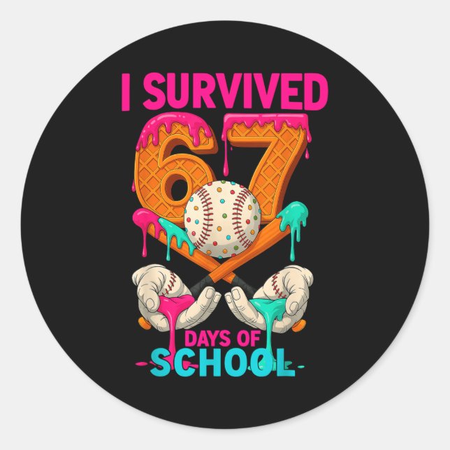 Hugvyn I Survived 67 Days Of School Ice Cream Six  Runder Aufkleber (Vorderseite)