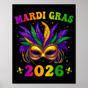 HUGvyn Mardi Gras 2026 Maske Bunte Perlen Neu Poster
