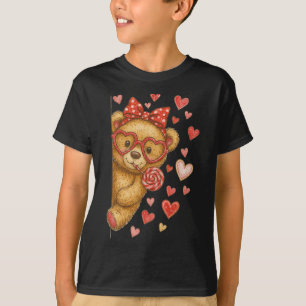 Hugvyn Süßer Bär Valentinstag Kokette Schleife Her T-Shirt
