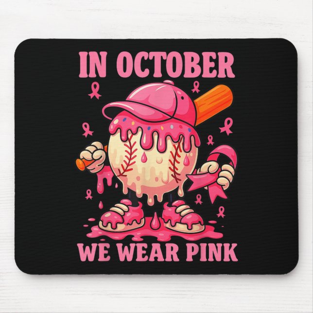 Hugvyn Wir tragen rosa Brustkrebs Baseball Eiscrem Mousepad (Vorne)
