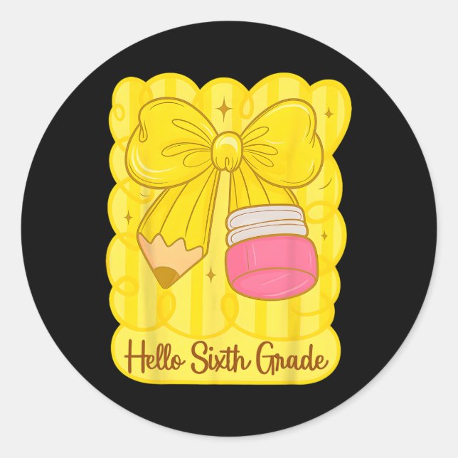 Hugvyn Zurück zur Schule Coquette Pencil 6. Klasse Runder Aufkleber (Vorderseite)