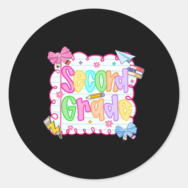 Hugvyn Zurück zur Schule Niedlicher Tee zweiter Kl Runder Aufkleber (Vorderseite)