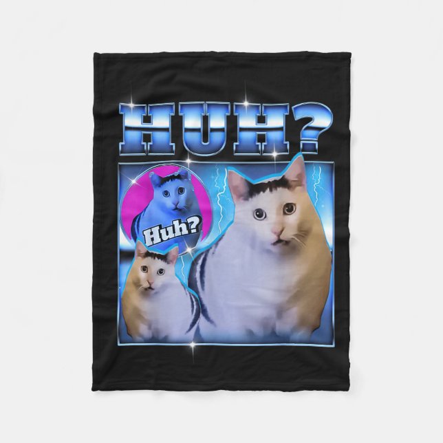 Huh Cat Funny Cat Meme Weird Cat Bootleg  Fleecedecke (Vorderseite)