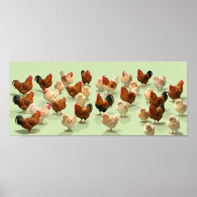 Huhn auf hellgrünem Hintergrund Poster (Vorne)