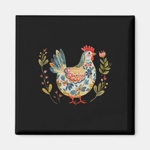 Huhn Boho Blumen Folkloristische Kunst Florale Far Magnet