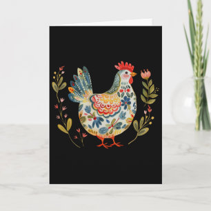 Huhn Boho-Blumen-Volkskunst-Blumen-Landwirt-Huhn Karte