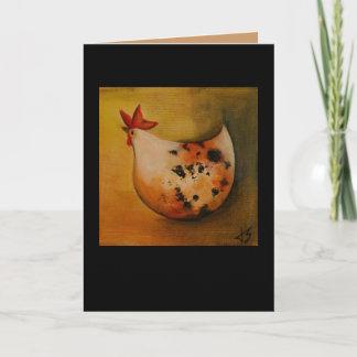 Huhn, das links Karte gegenüberstellt