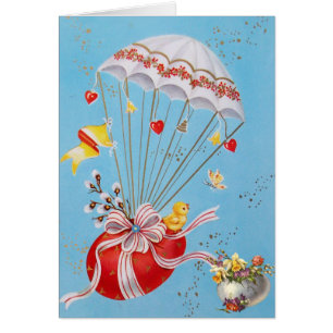 HUHN FLIEGT MIT ROTEM OSTERBALON