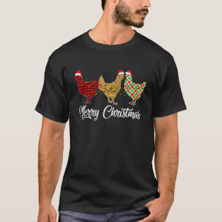 Huhn Frohe Weihnachten Rot Grün Kariert Leopard Pa T-Shirt