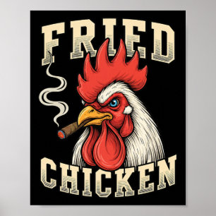 Huhn, gebratener Hahn mit Zigarre, fett Retro Poster