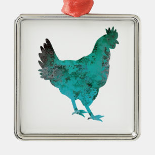 Huhn-Henne-aquamarines Blau auf weißem Hintergrun Ornament Aus Metall