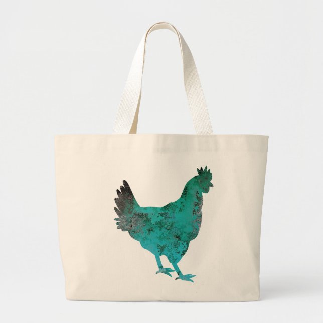 Huhn-Henne-aquamarines Blau auf weißem Hintergrund Jumbo Stoffbeutel (Vorne)