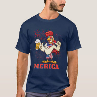 Huhn Merica Feuerwerk 4. Juli Sommer Amerika T-Shirt